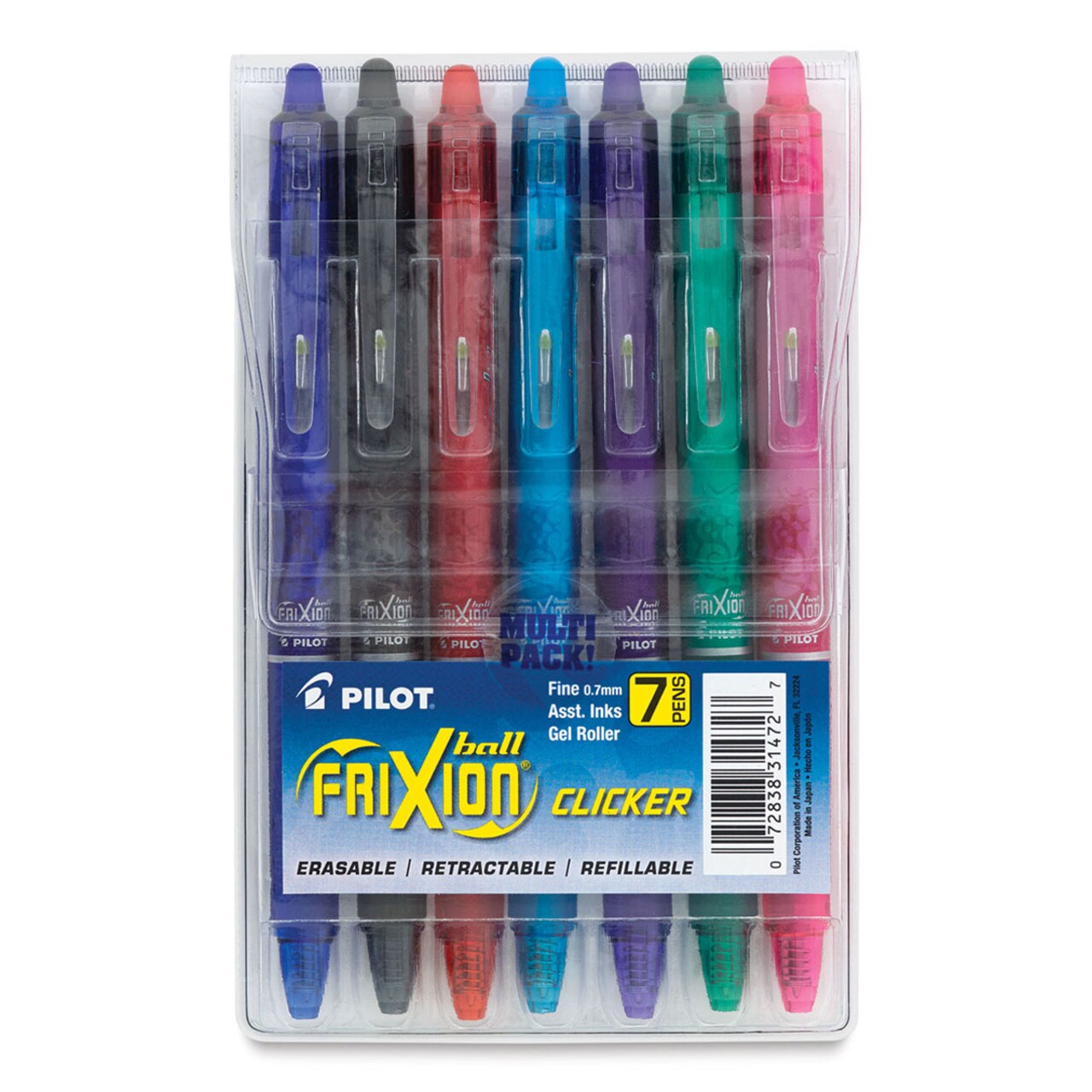 Pilot Frixion Erasable Gel Pen Set - Retractable, .7 mm, Fine, Assorted Set of 7